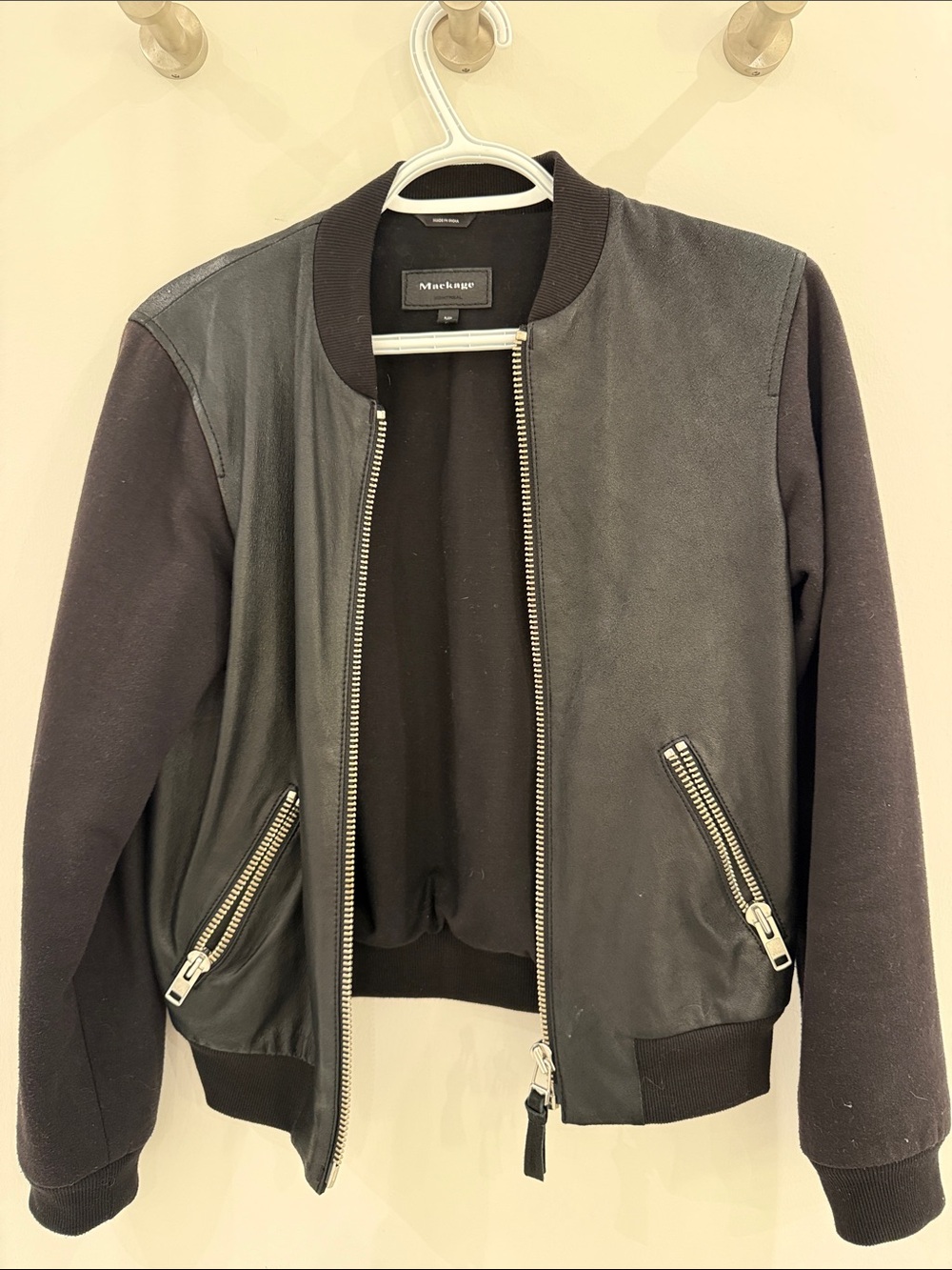 Mackage Black Bomber Jacket with Silver Hardware
